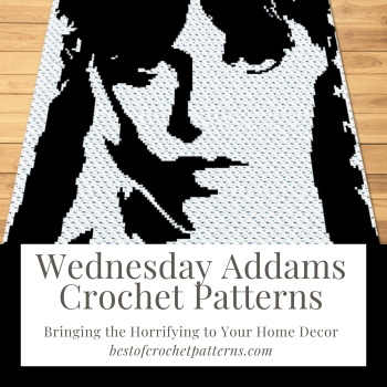 Love Wednesday Addams? Now you can crochet a blanket inspired by her iconic look. Easy-to-follow patterns perfect for all skill levels! Click to learn more!