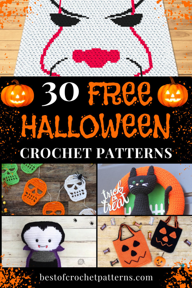 Free Halloween crochet wonders: Craft the Grim Reaper or a spooky door wreath! Click to see all 30 Free Halloween Crochet Patterns!